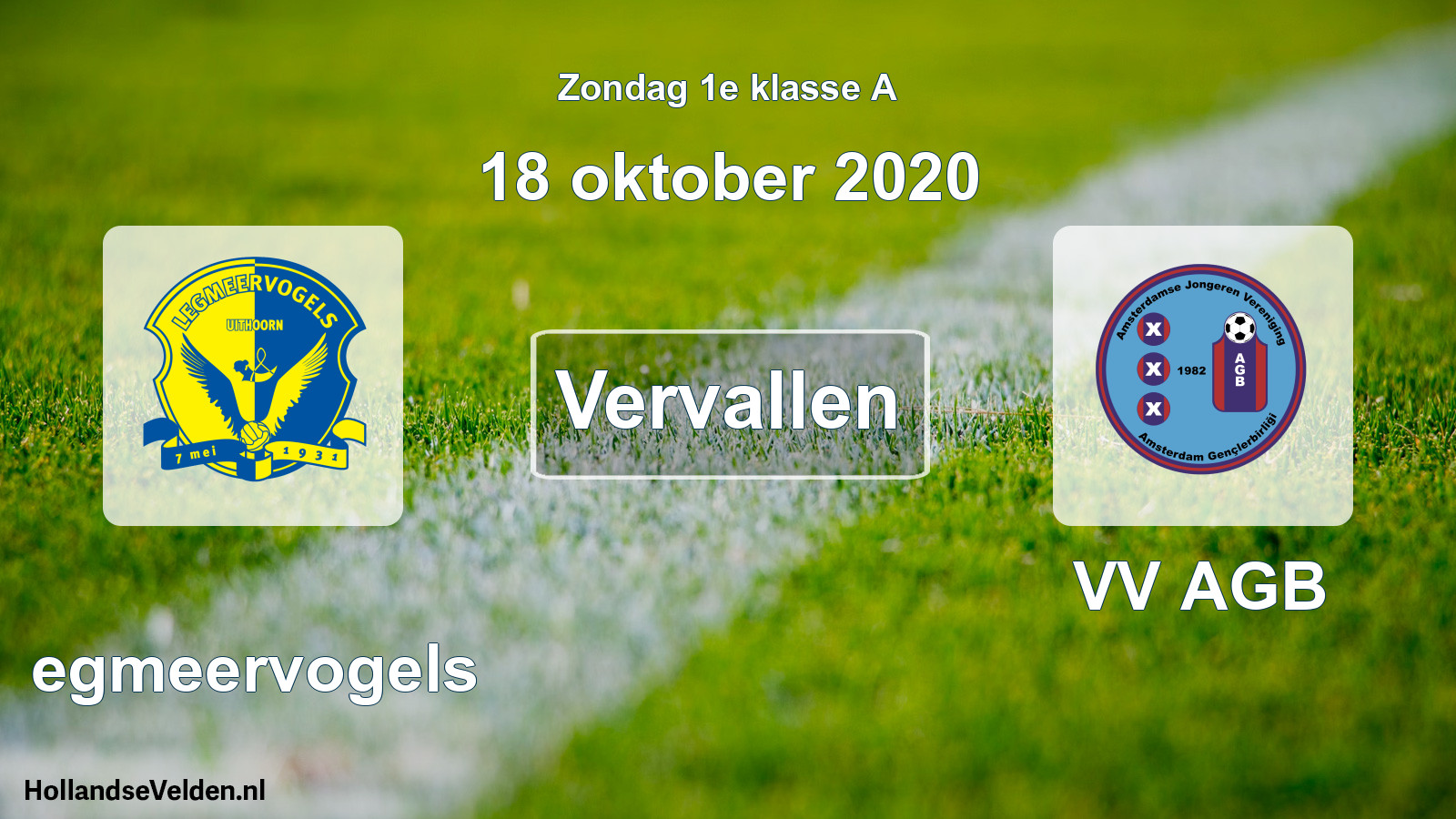Scheduled Match: Legmeervogels - VV AGB (18 October 2020)
