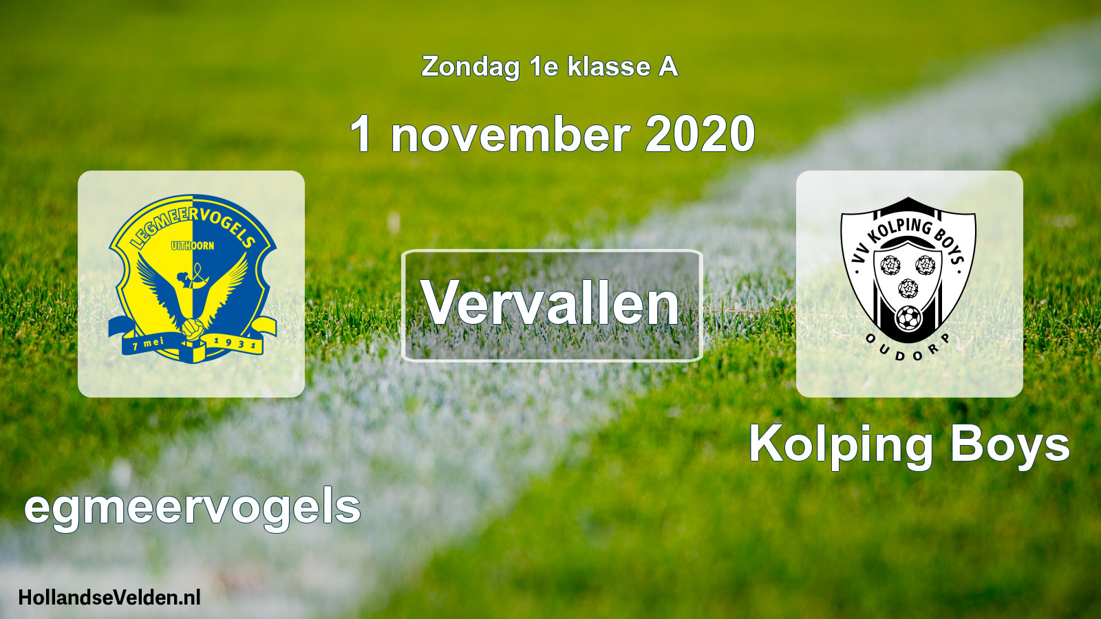 Scheduled Match: Legmeervogels - Kolping Boys (1 November 2020)