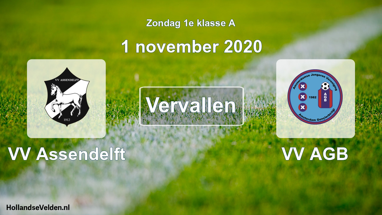 Scheduled Match: VV Assendelft - VV AGB (1 November 2020)
