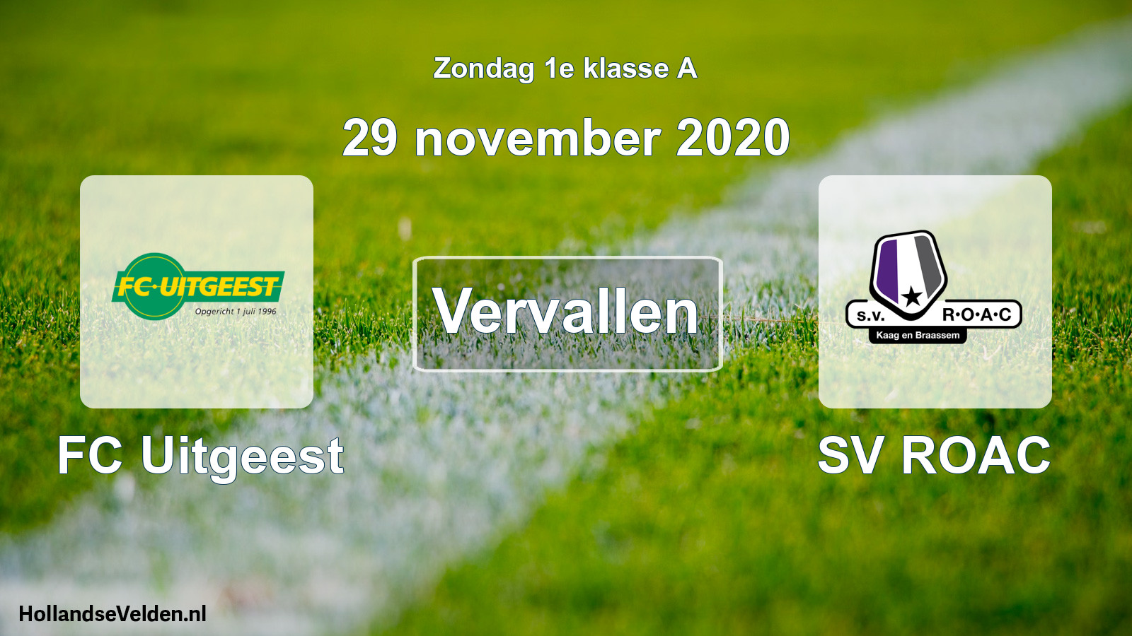 Scheduled Match: FC Uitgeest - SV ROAC (29 November 2020)