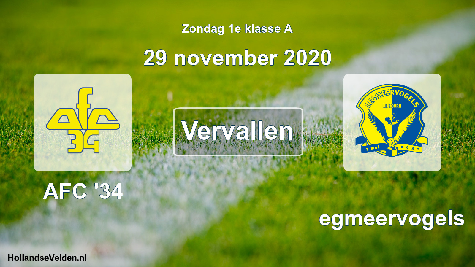 Scheduled Match: AFC '34 - Legmeervogels (29 November 2020)
