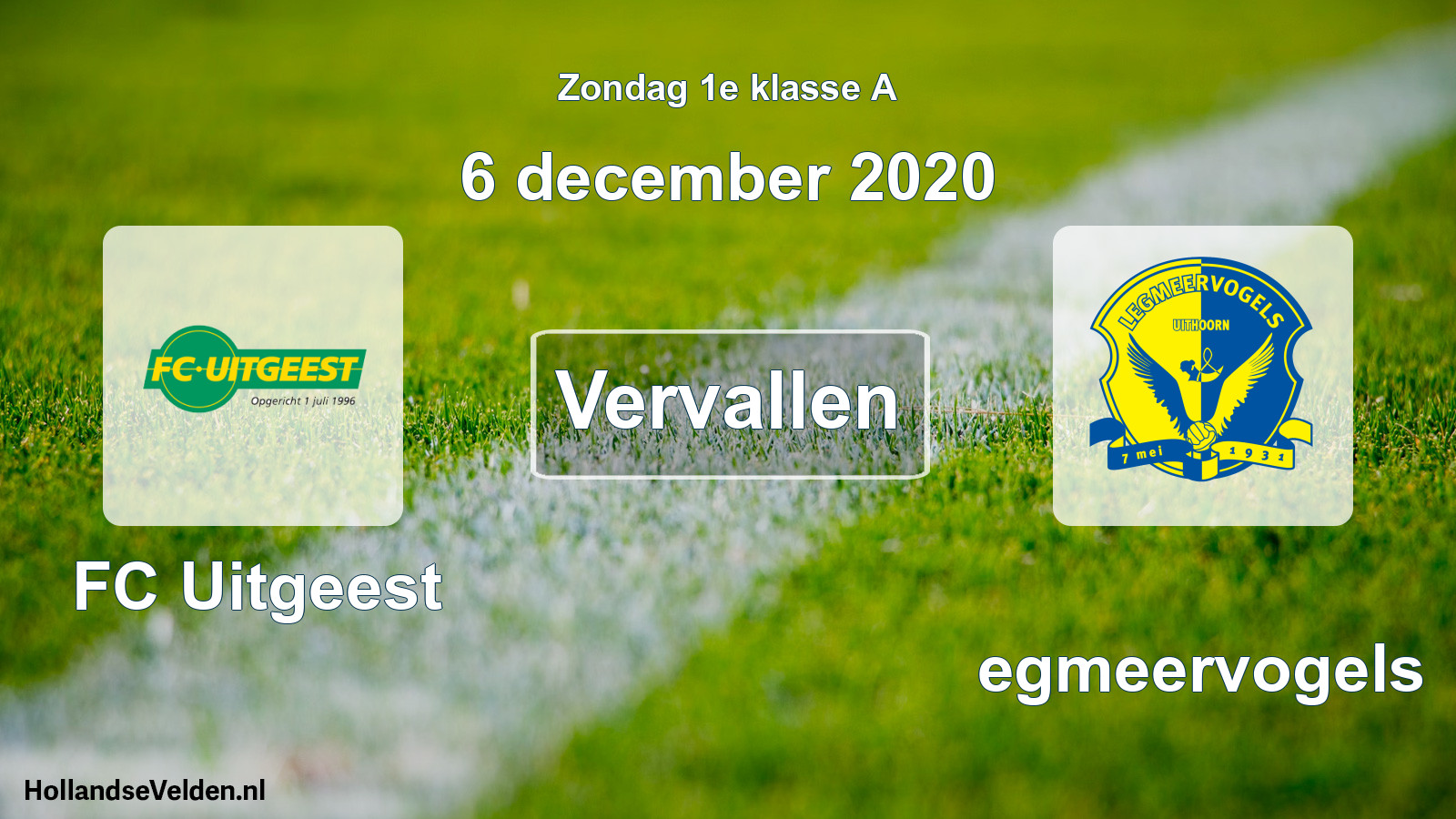 Scheduled Match: FC Uitgeest - Legmeervogels (6 December 2020)