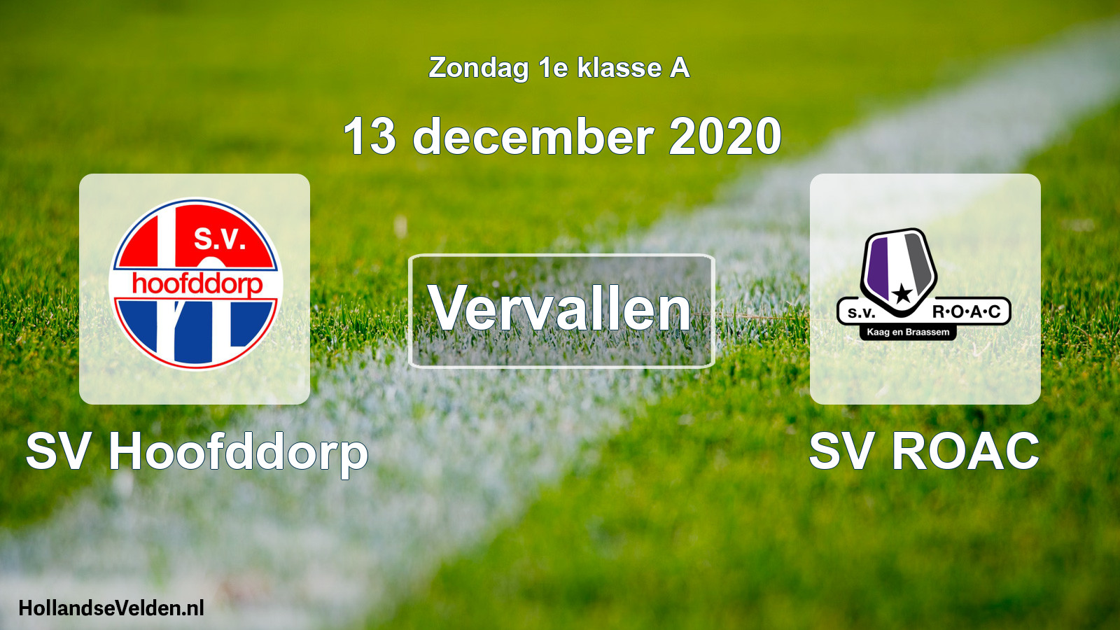 Scheduled Match: SV Hoofddorp - SV ROAC (13 December 2020)