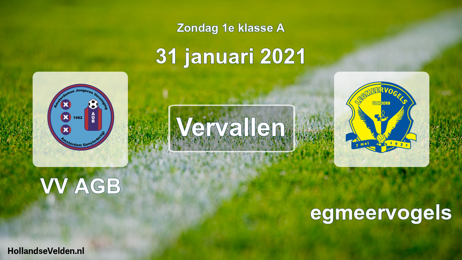 Scheduled Match: VV AGB - Legmeervogels (31 January 2021)