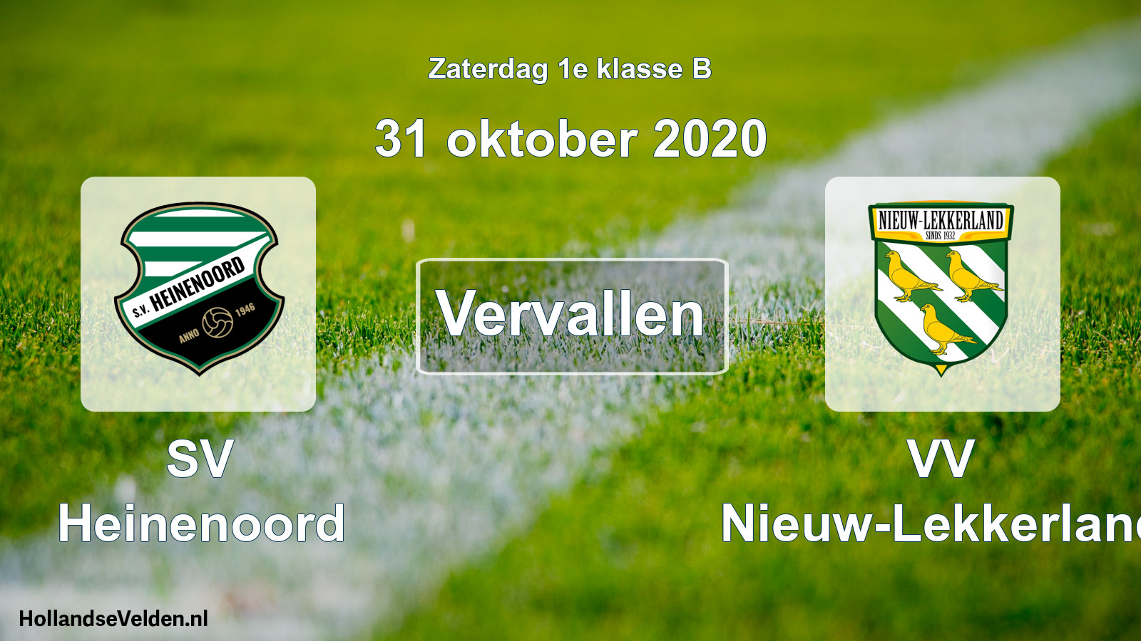 Scheduled Match: SV Heinenoord - VV Nieuw-Lekkerland (31 October 2020)