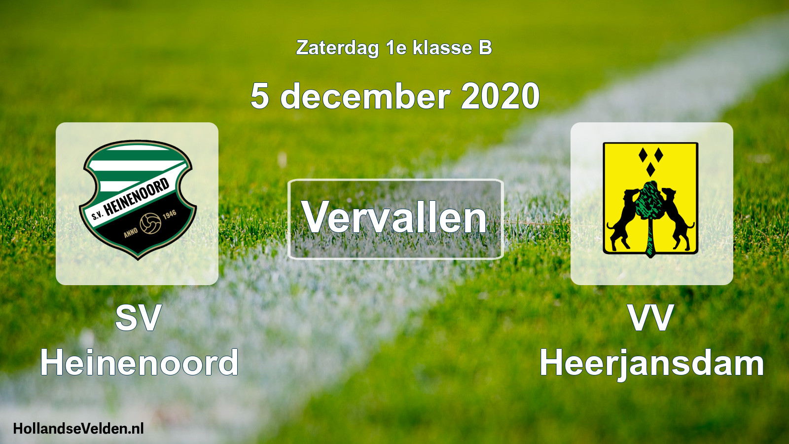 Scheduled Match: SV Heinenoord - VV Heerjansdam (5 December 2020)