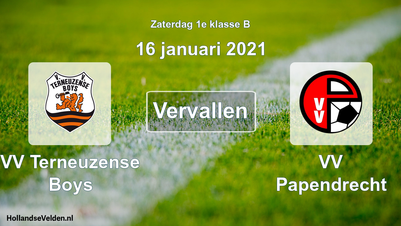 Scheduled Match: VV Terneuzense Boys - VV Papendrecht (16 January 2021)