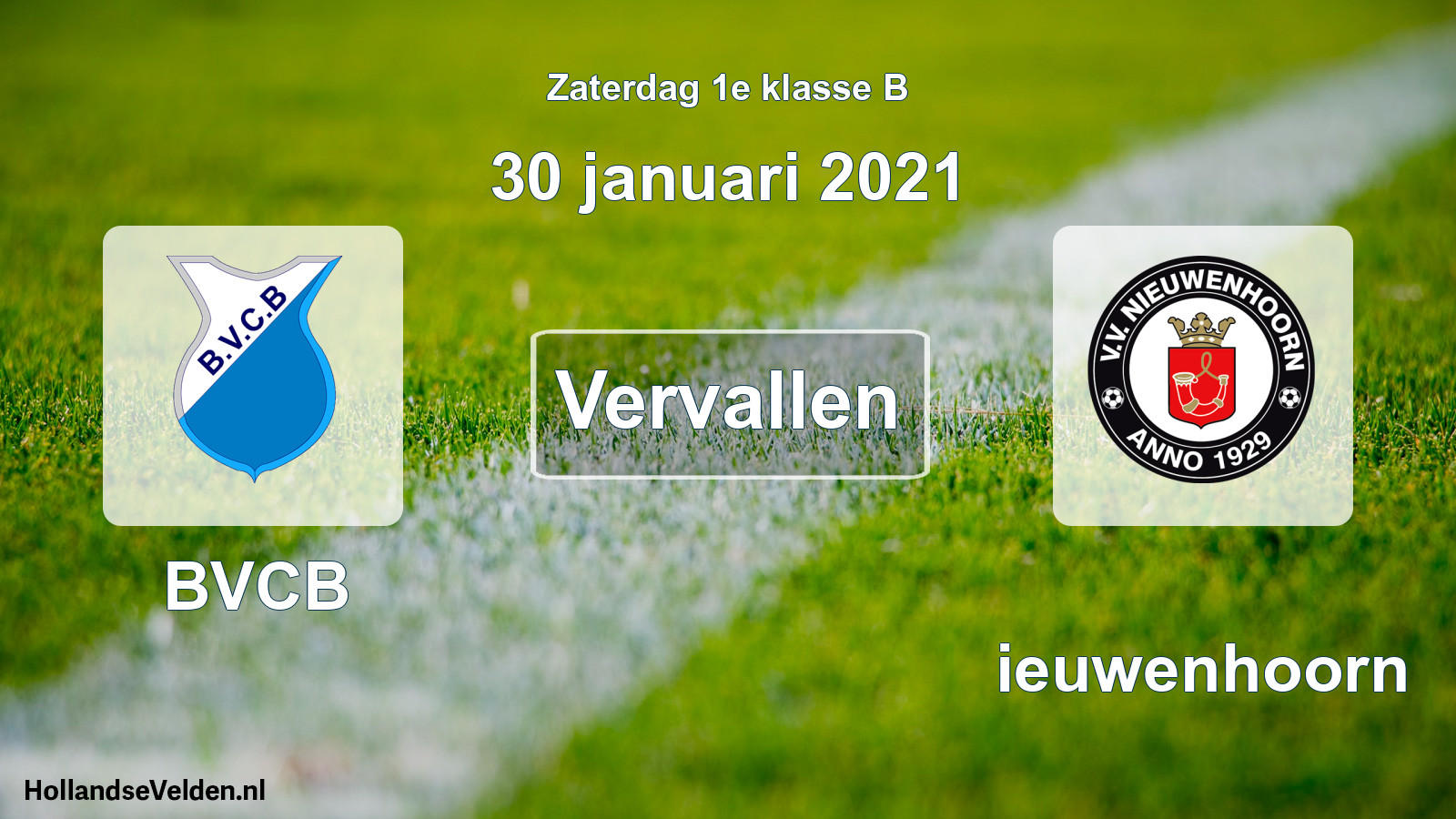 Scheduled Match: BVCB - Nieuwenhoorn (30 January 2021)