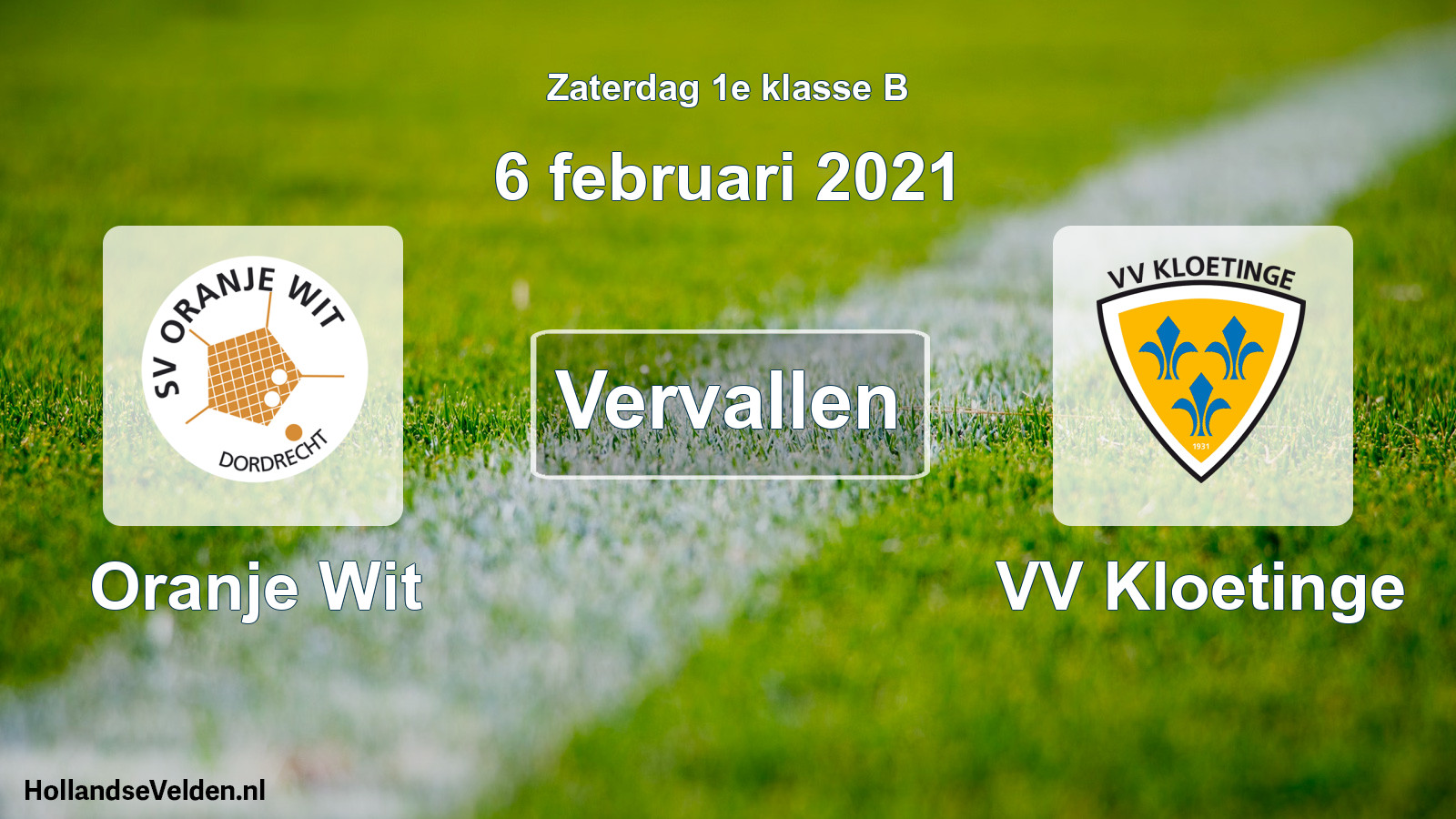 Scheduled Match: Oranje Wit - VV Kloetinge (6 February 2021)