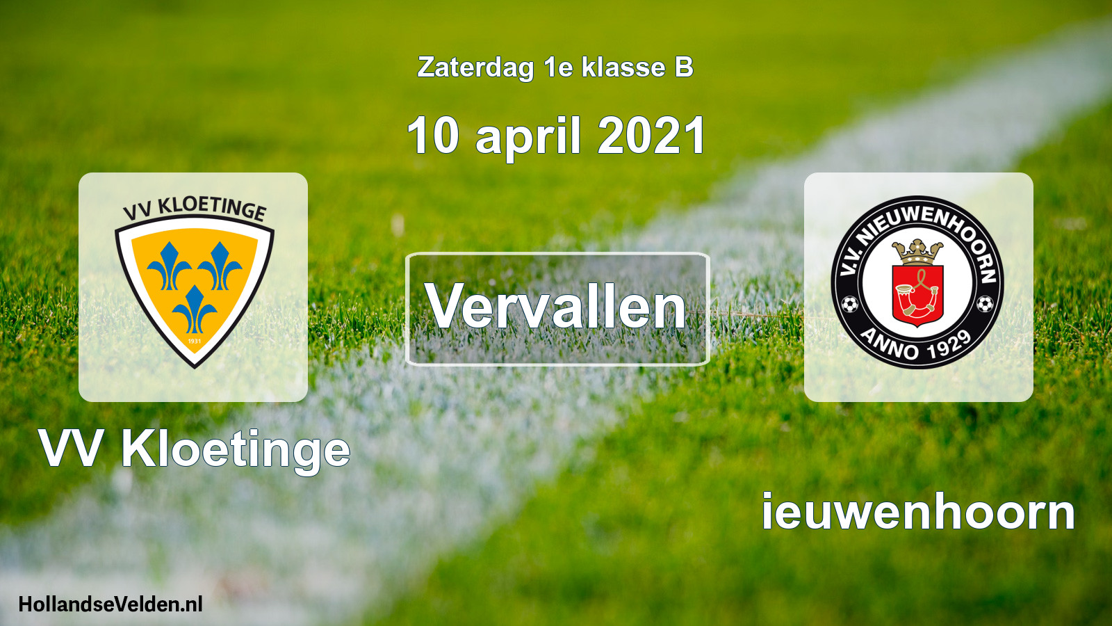 Scheduled Match: VV Kloetinge - Nieuwenhoorn (10 April 2021)