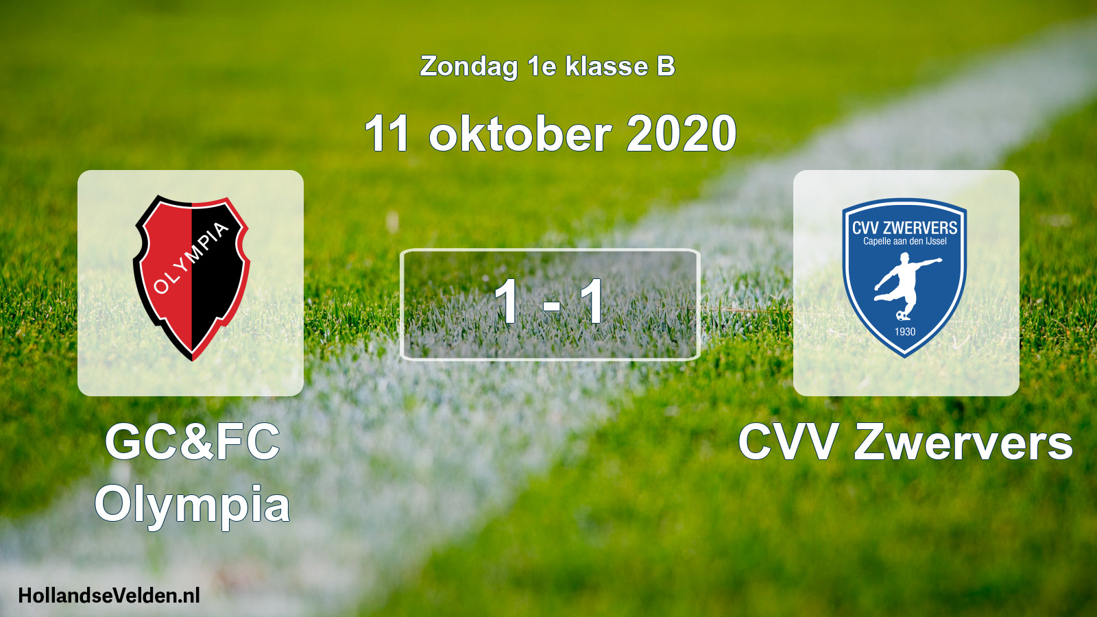 Total number of matches played: GC&FC Olympia - CVV Zwervers 1 - 1 (11 October 2020)