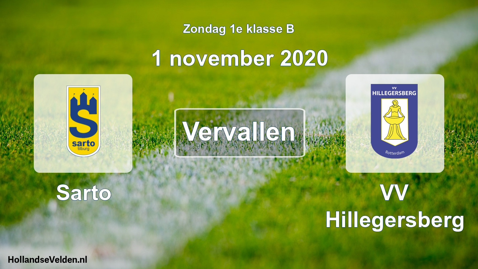 Scheduled Match: Sarto - VV Hillegersberg (1 November 2020)