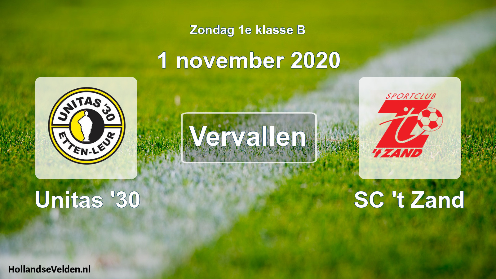 Scheduled Match: Unitas '30 - SC 't Zand (1 November 2020)