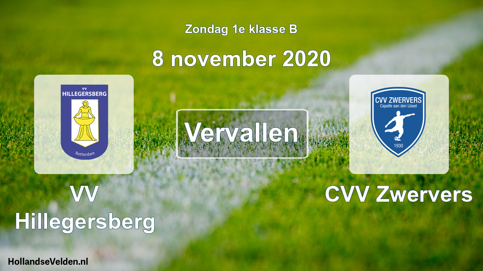 Scheduled Match: VV Hillegersberg - CVV Zwervers (8 November 2020)