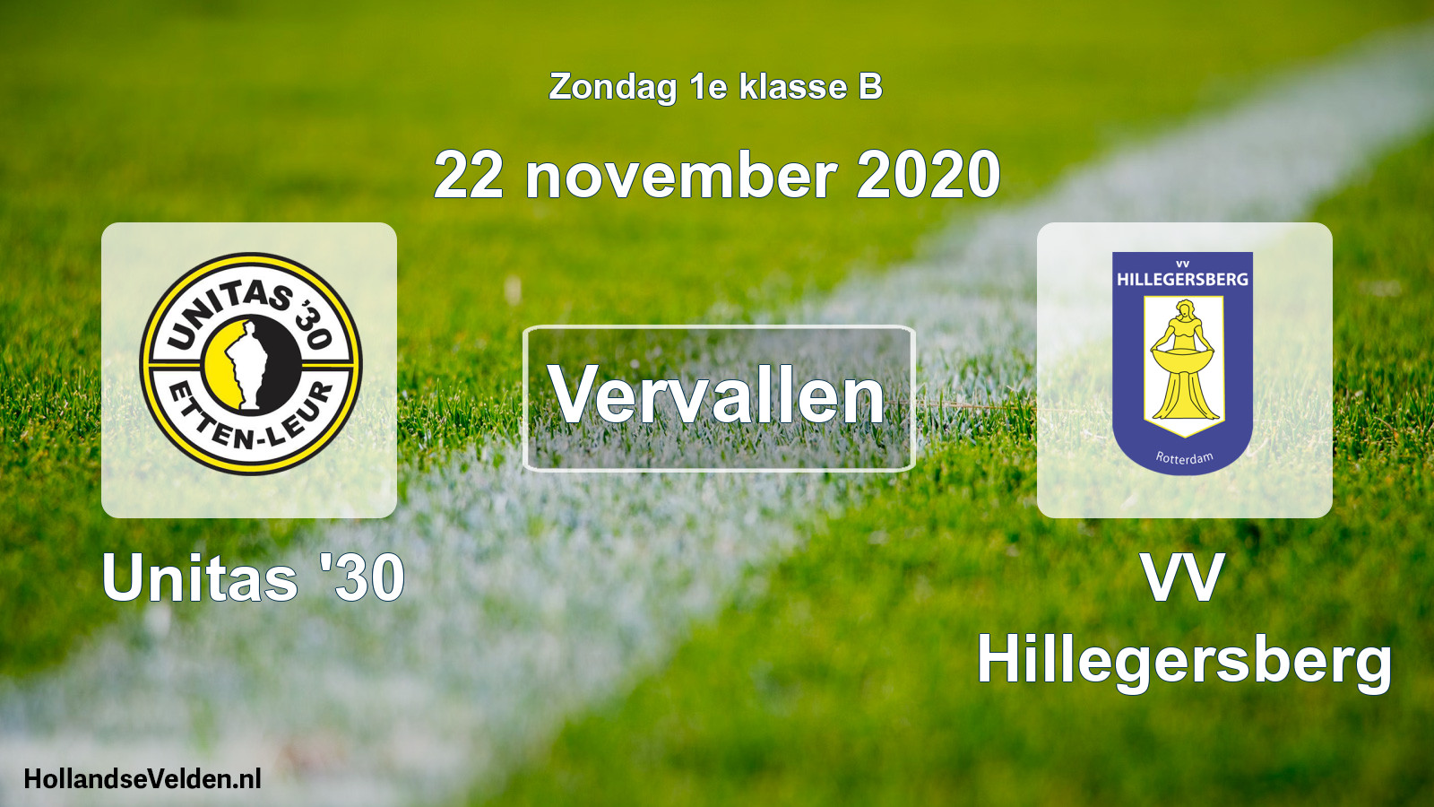 Scheduled Match: Unitas '30 - VV Hillegersberg (22 November 2020)