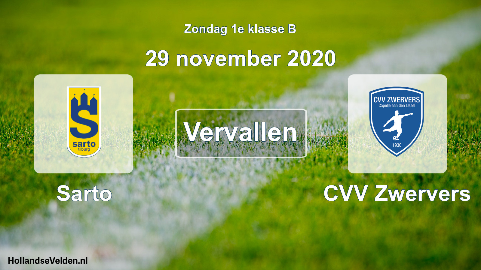 Scheduled Match: Sarto - CVV Zwervers (29 November 2020)