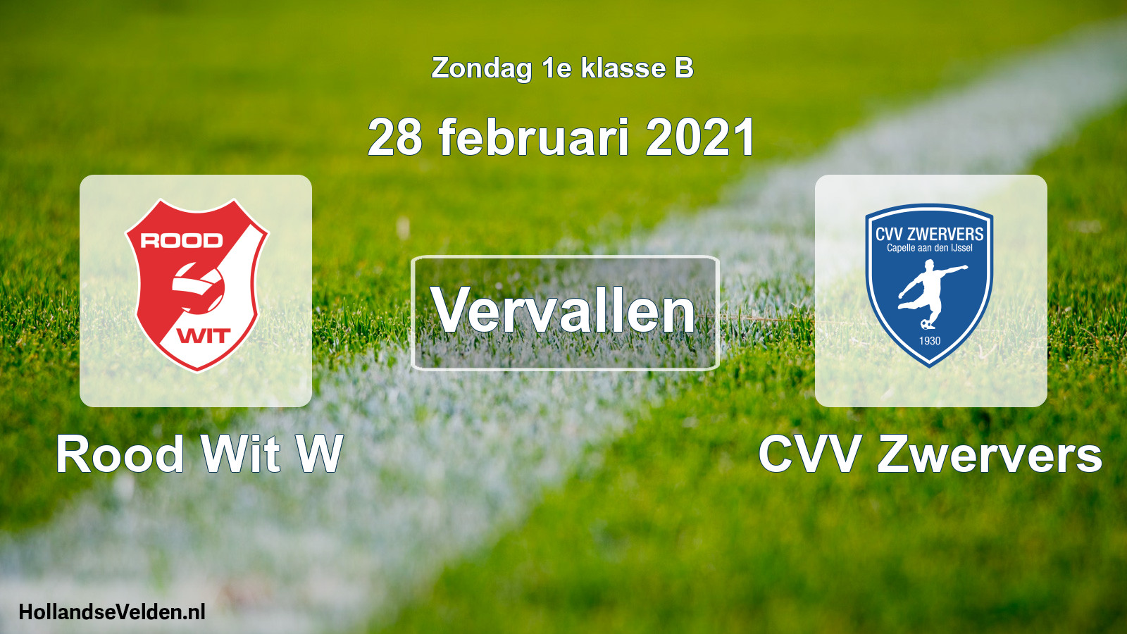 Scheduled Match: Rood Wit W - CVV Zwervers (28 February 2021)