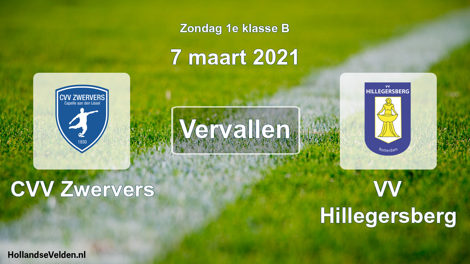 Scheduled Match: CVV Zwervers - VV Hillegersberg (7 March 2021)