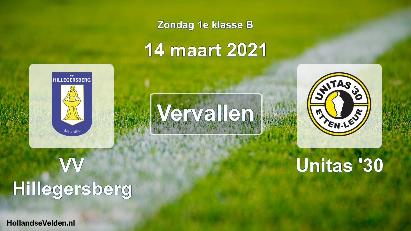 Scheduled Match: VV Hillegersberg - Unitas '30 (14 March 2021)