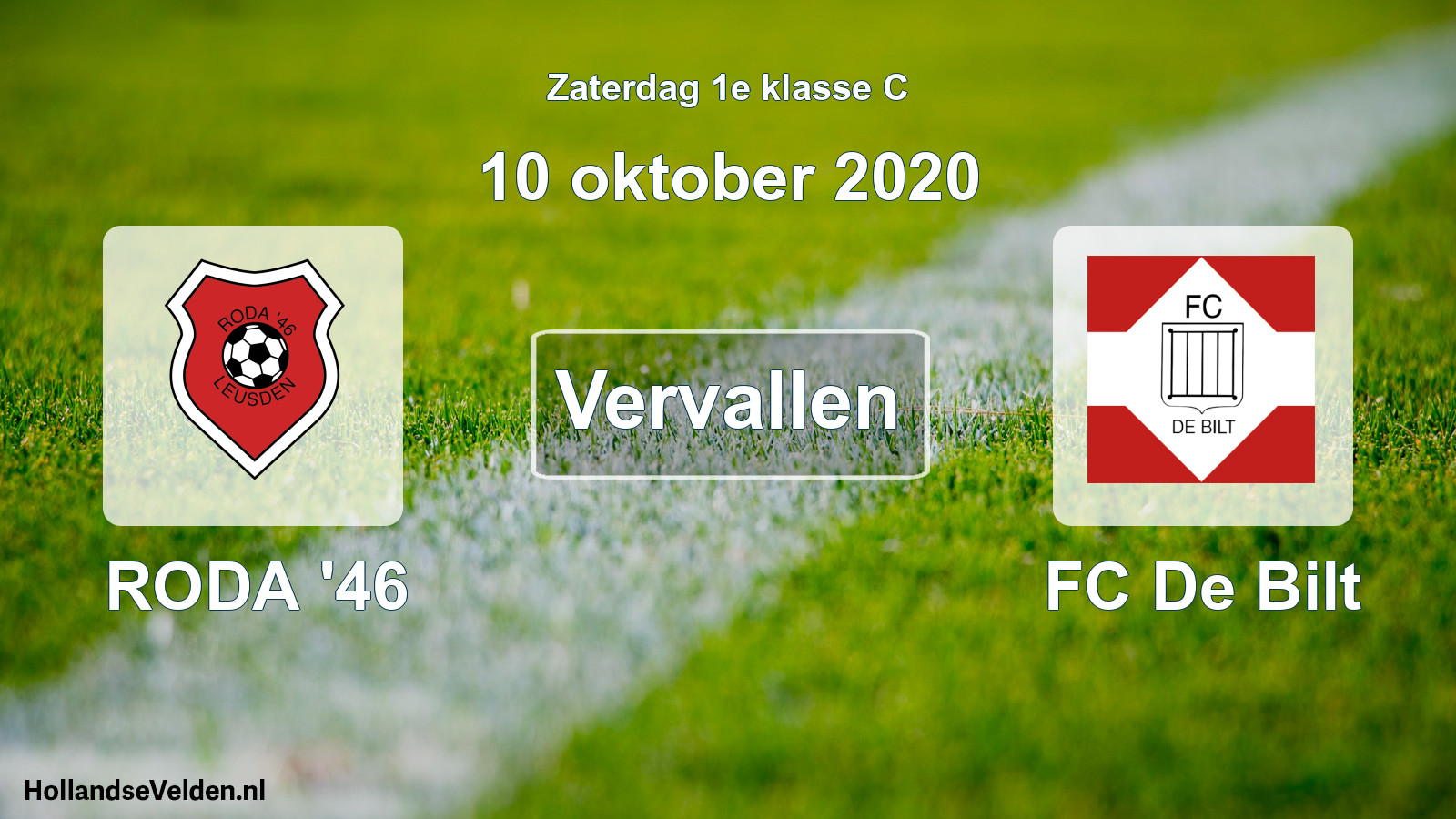 Scheduled Match: RODA '46 - FC De Bilt (10 October 2020)