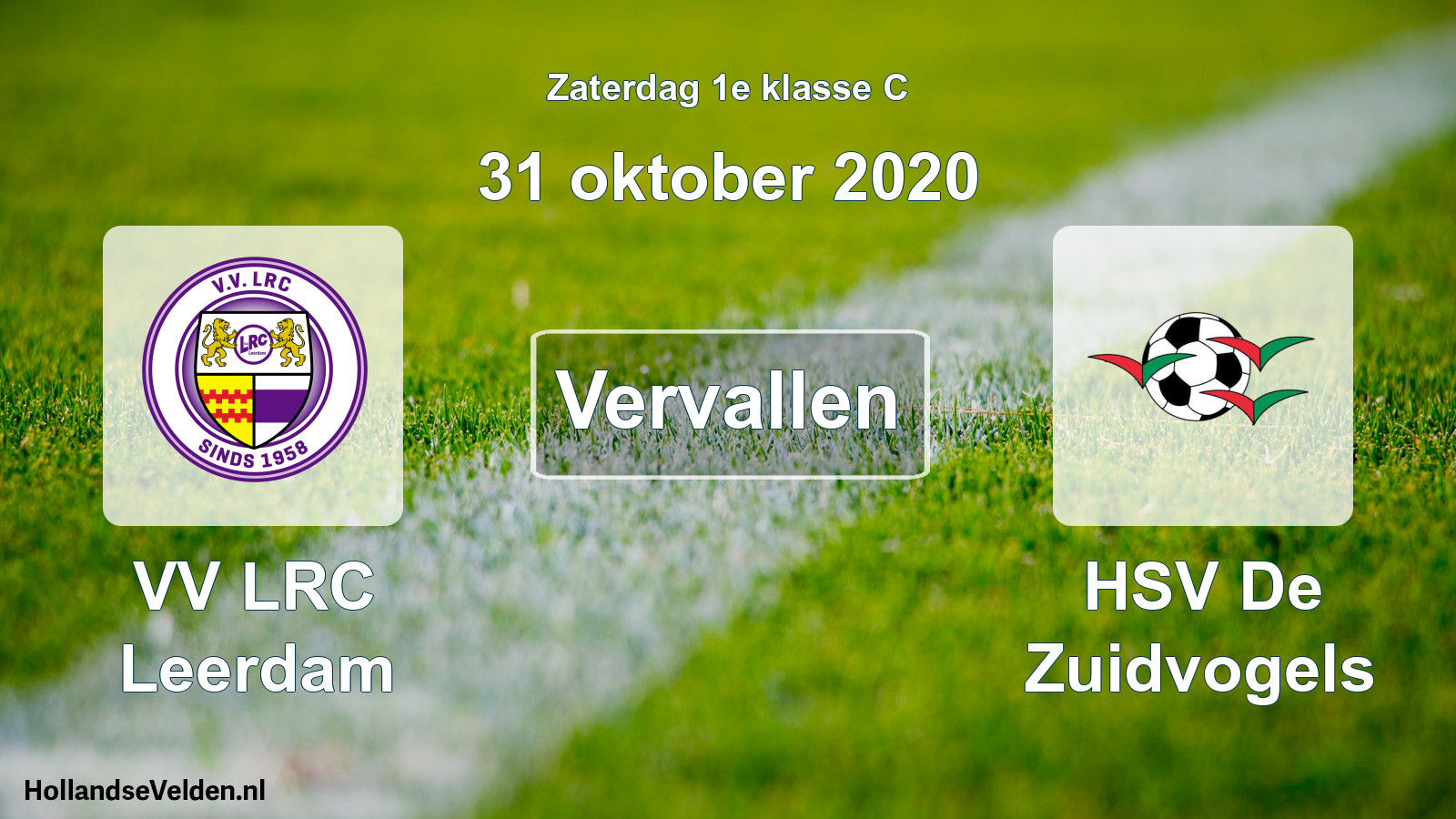 Scheduled Match: VV LRC Leerdam - HSV De Zuidvogels (31 October 2020)