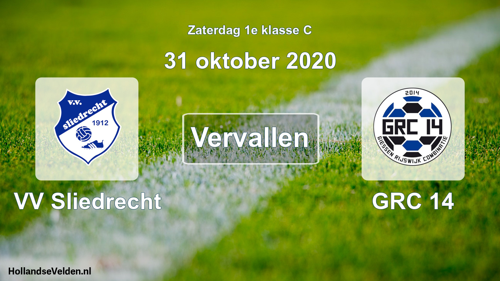 Scheduled Match: VV Sliedrecht - GRC 14 (31 October 2020)