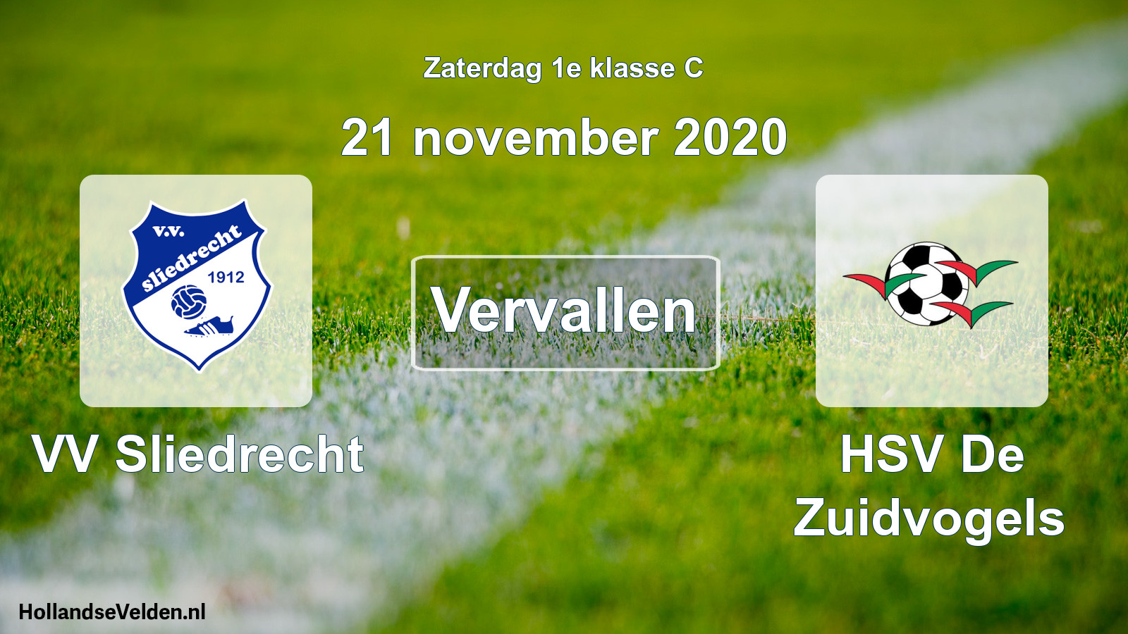Scheduled Match: VV Sliedrecht - HSV De Zuidvogels (21 November 2020)