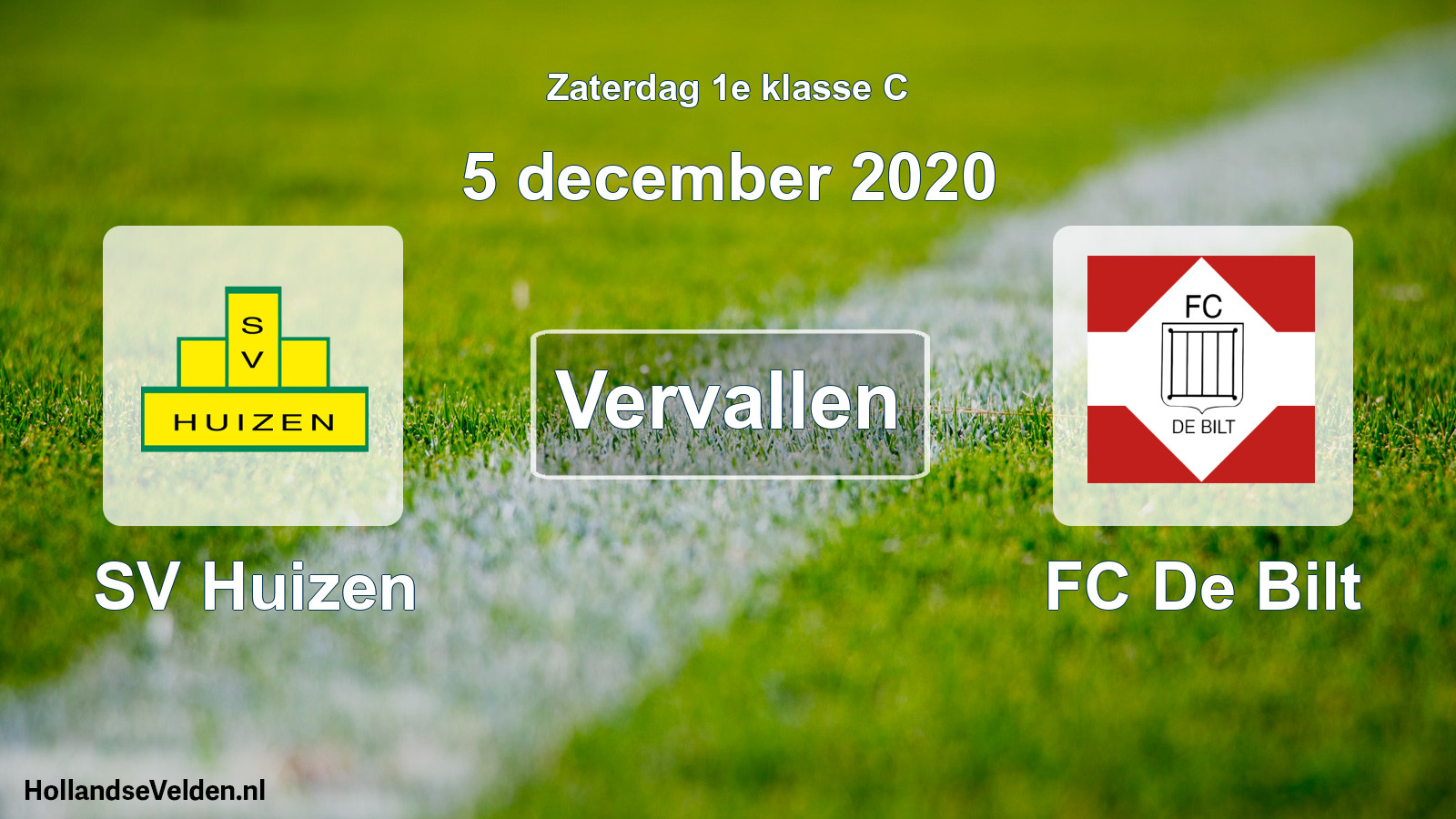 Scheduled Match: SV Huizen - FC De Bilt (5 December 2020)