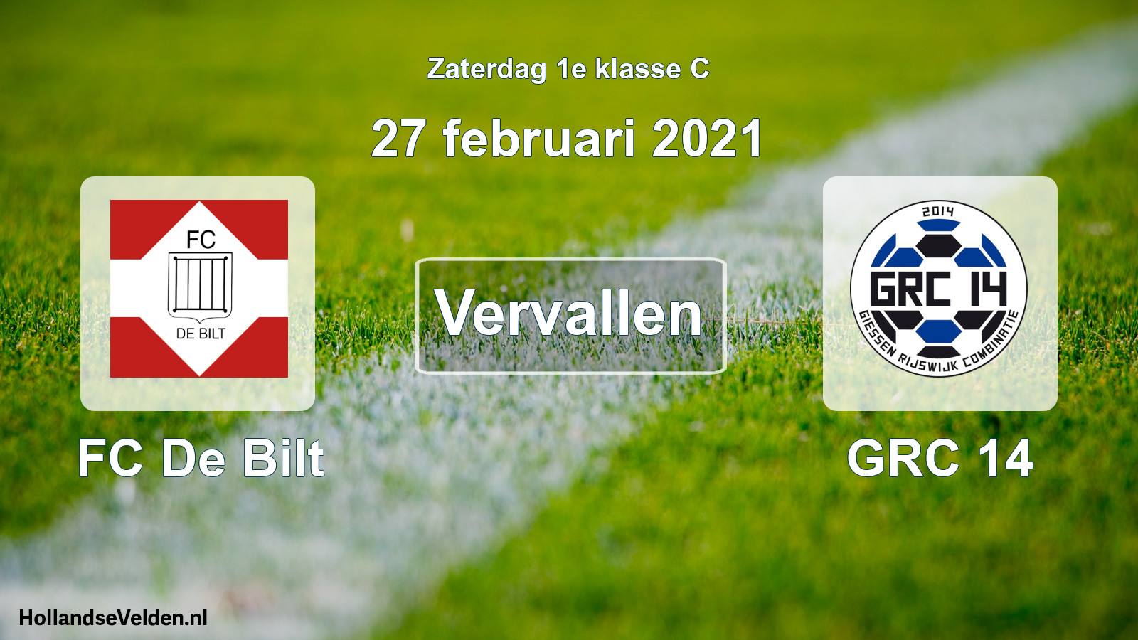 Scheduled Match: FC De Bilt - GRC 14 (27 February 2021)
