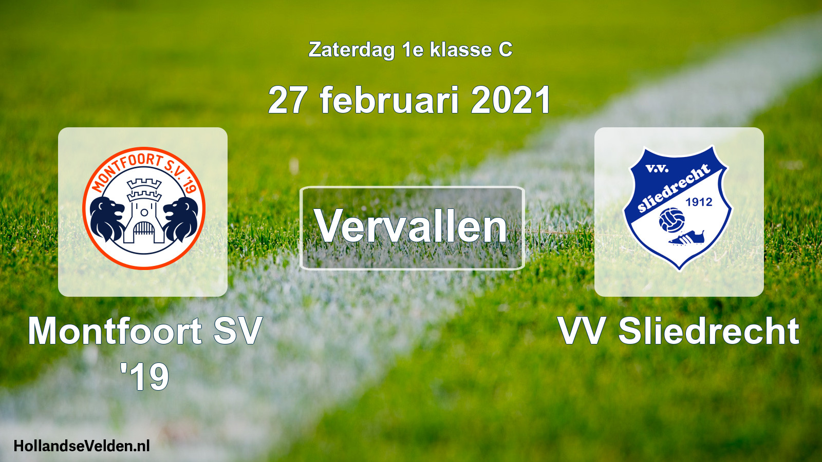 Scheduled Match: Montfoort SV '19 - VV Sliedrecht (27 February 2021)