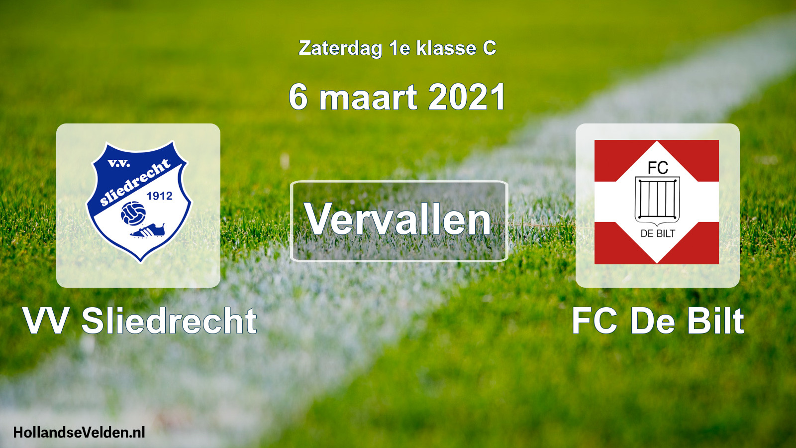 Scheduled Match: VV Sliedrecht - FC De Bilt (6 March 2021)