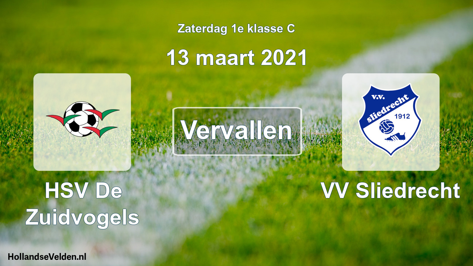 Scheduled Match: HSV De Zuidvogels - VV Sliedrecht (13 March 2021)
