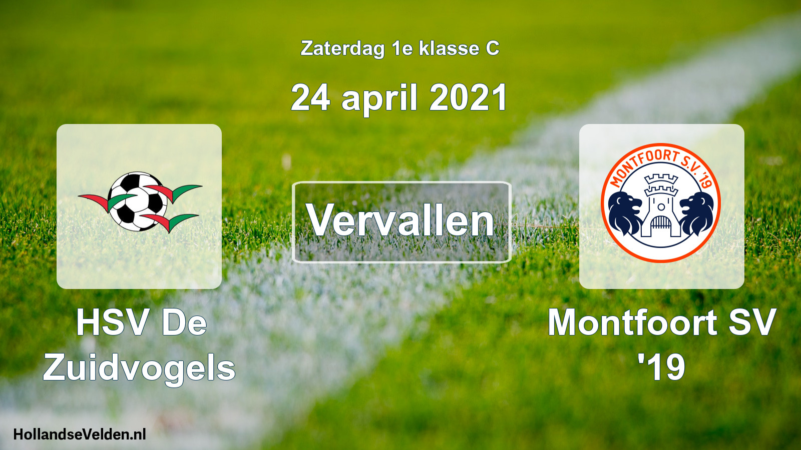 Scheduled Match: HSV De Zuidvogels - Montfoort SV '19 (24 April 2021)