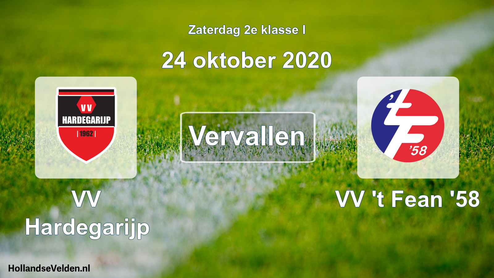 Scheduled Match: VV Hardegarijp - VV 't Fean '58 (24 October 2020)