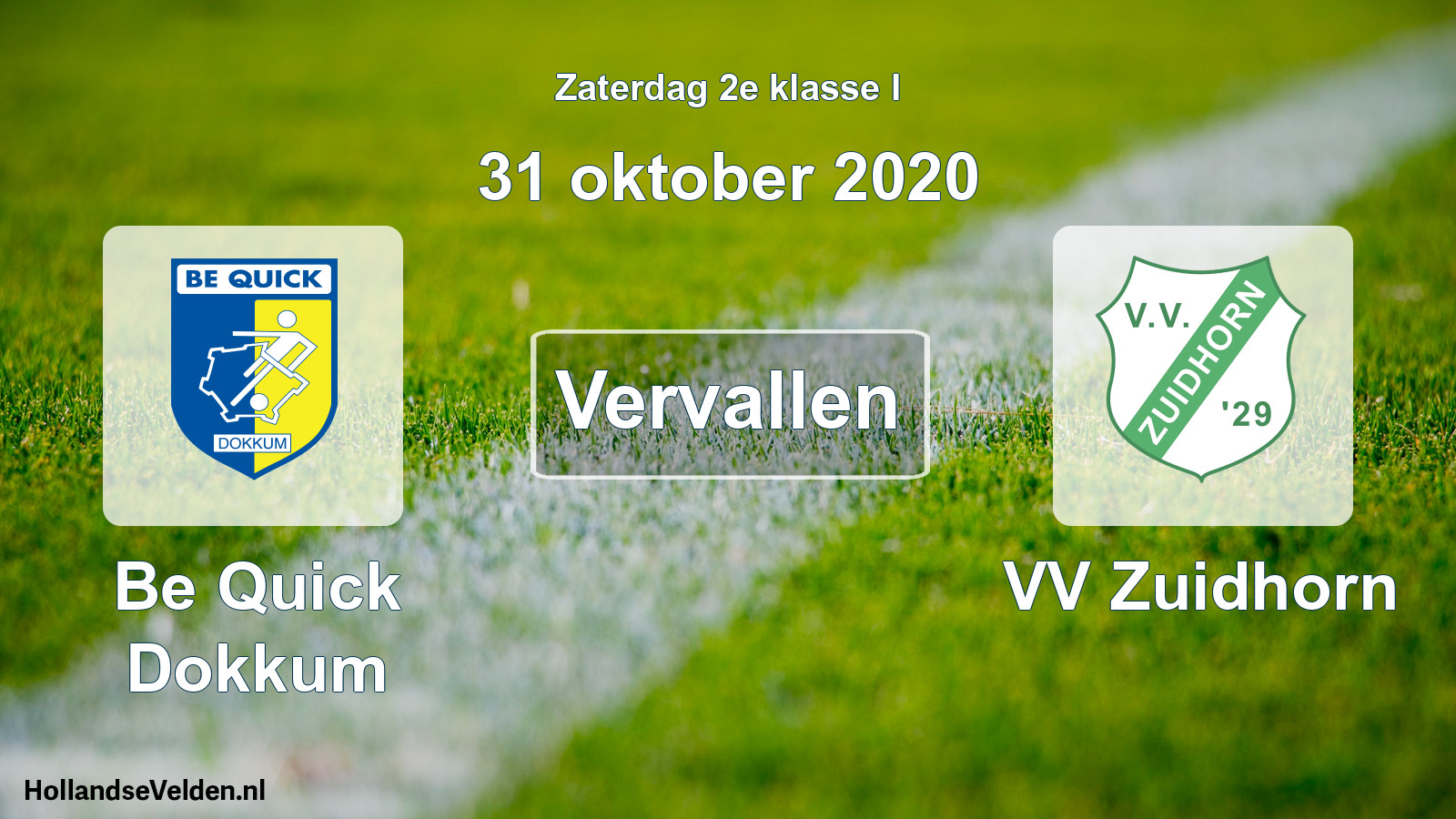 Scheduled Match: Be Quick Dokkum - VV Zuidhorn (31 October 2020)