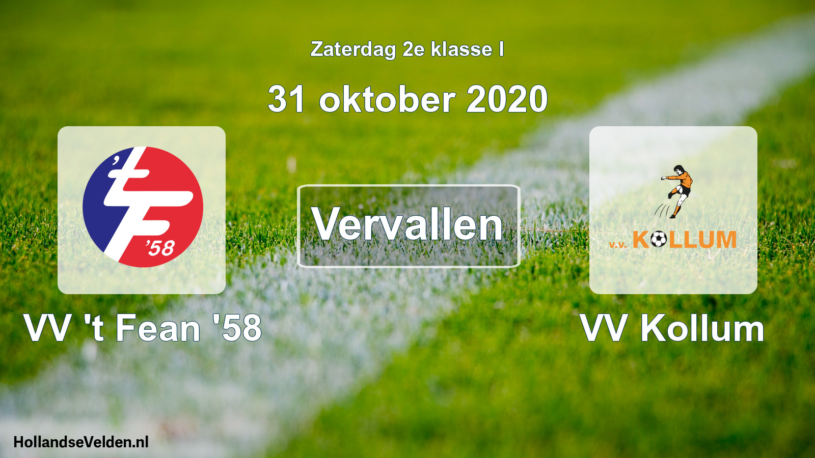 Scheduled Match: VV 't Fean '58 - VV Kollum (31 October 2020)