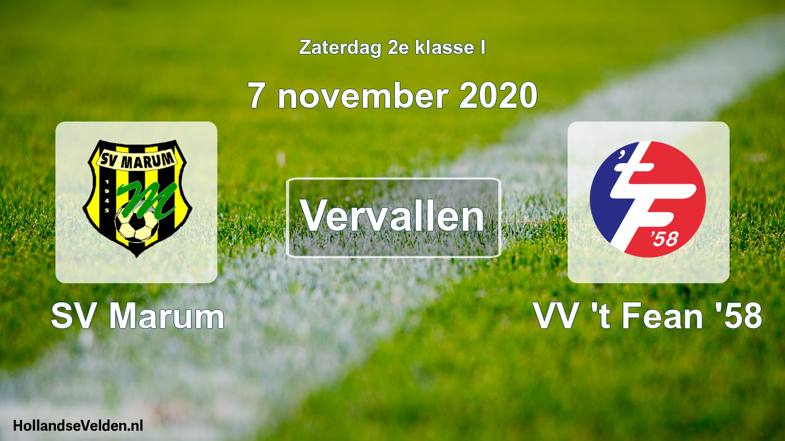 Scheduled Match: SV Marum - VV 't Fean '58 (7 November 2020)