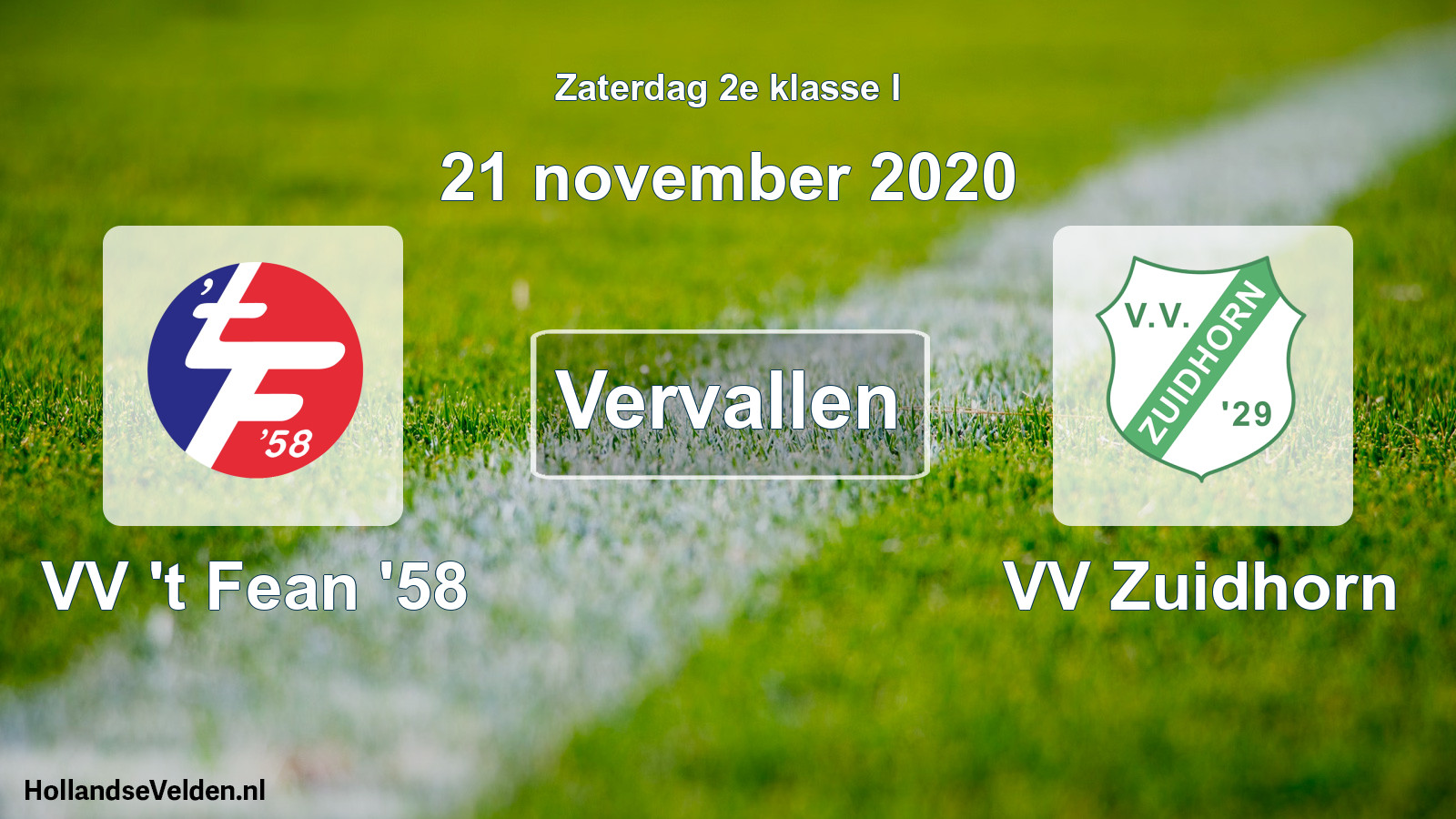 Scheduled Match: VV 't Fean '58 - VV Zuidhorn (21 November 2020)