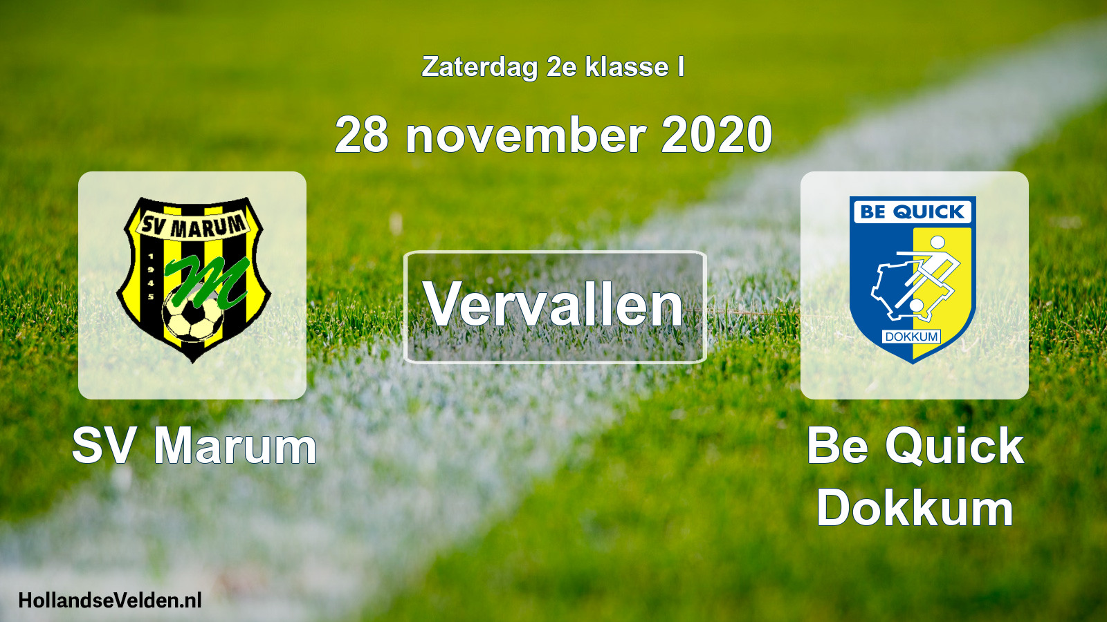 Scheduled Match: SV Marum - Be Quick Dokkum (28 November 2020)