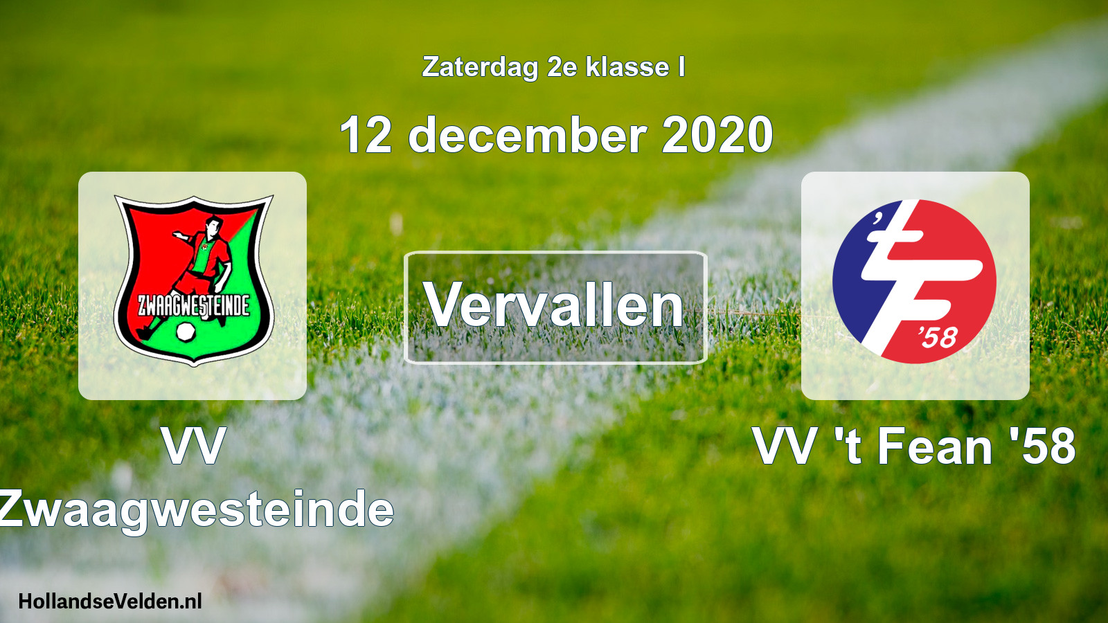 Scheduled Match: VV Zwaagwesteinde - VV 't Fean '58 (12 December 2020)