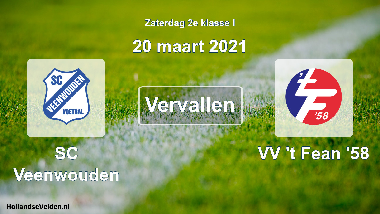 Scheduled Match: SC Veenwouden - VV 't Fean '58 (20 March 2021)