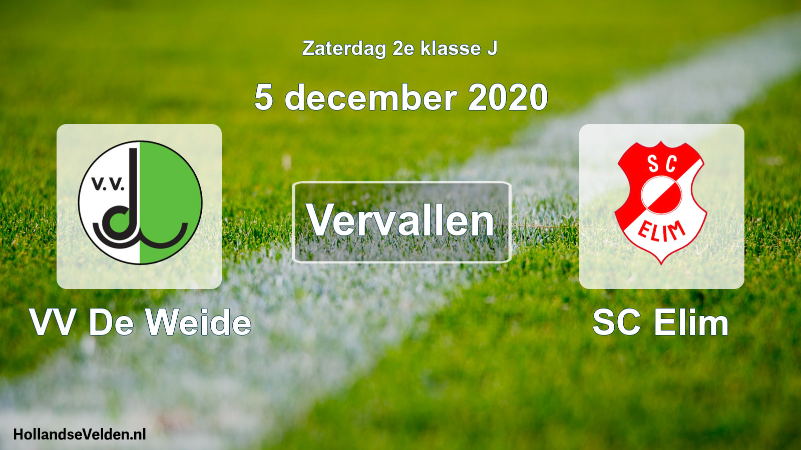 Scheduled Match: VV De Weide - SC Elim (5 December 2020)