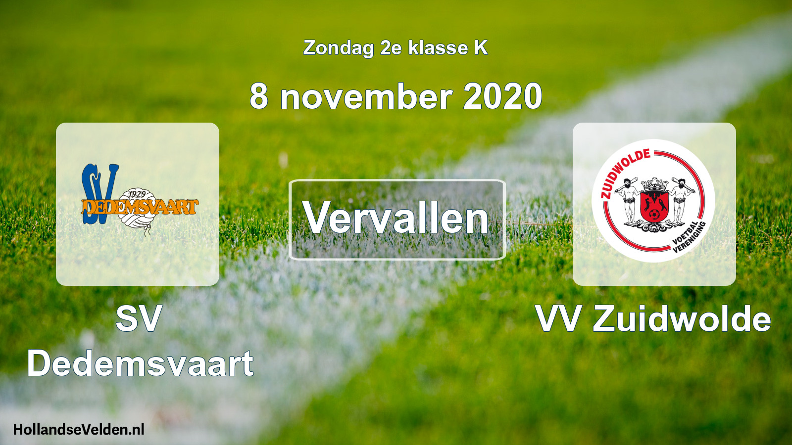 Scheduled Match: SV Dedemsvaart - VV Zuidwolde (8 November 2020)