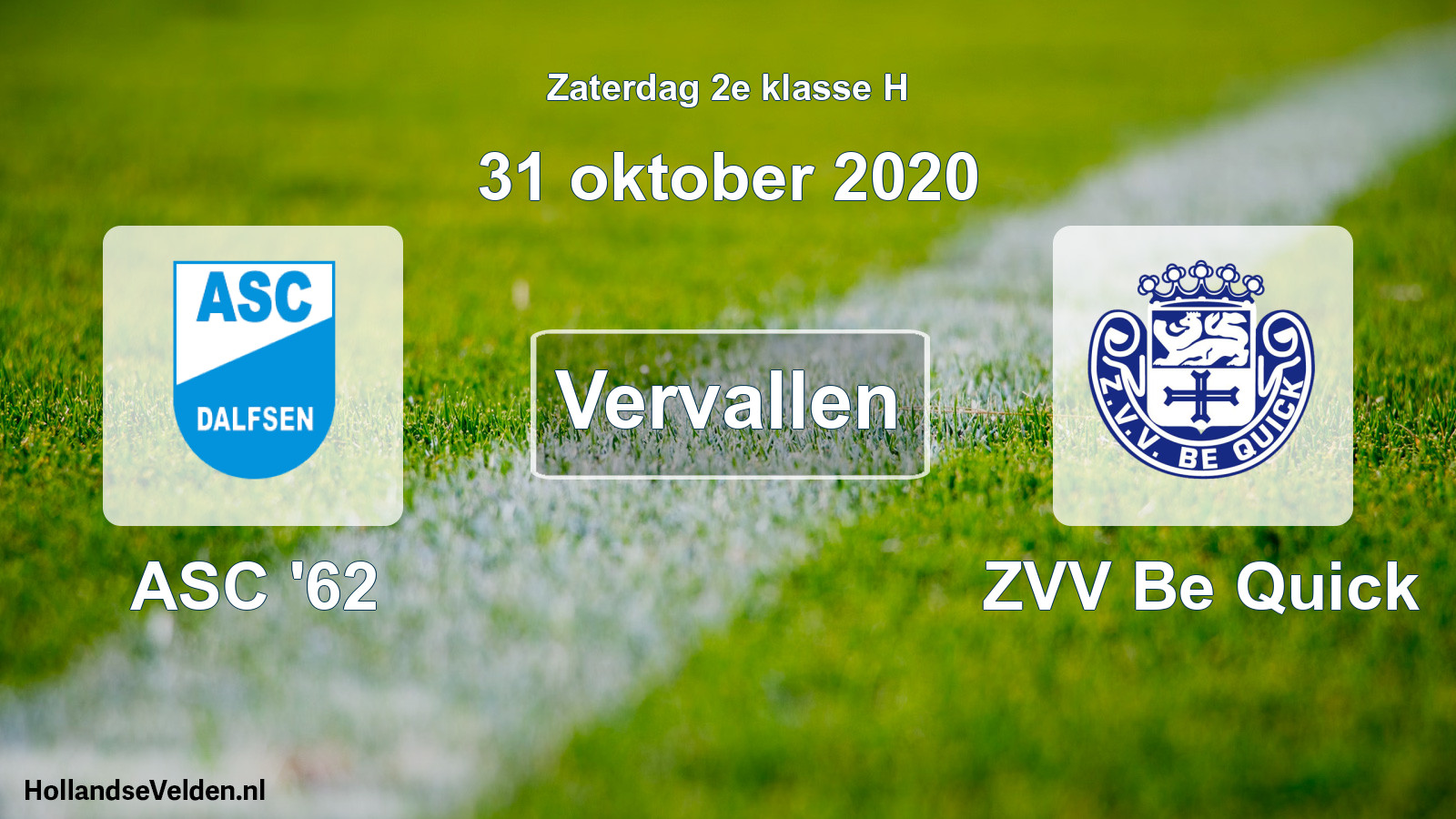 Scheduled Match: ASC '62 - ZVV Be Quick (31 October 2020)