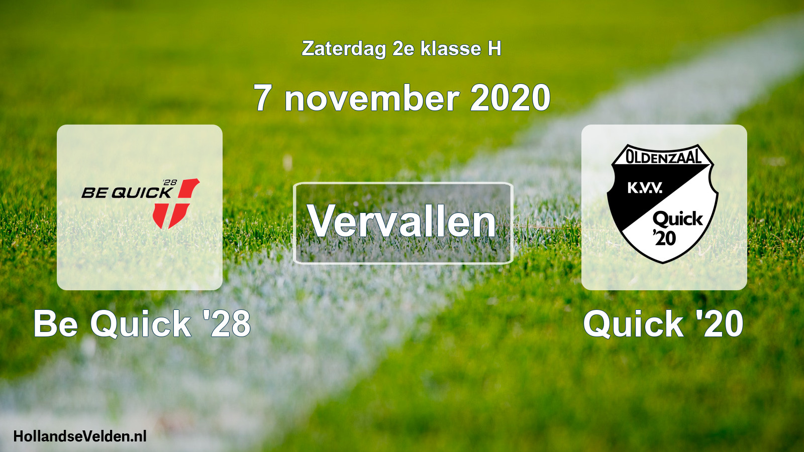 Scheduled Match: Be Quick '28 - Quick '20 (7 November 2020)
