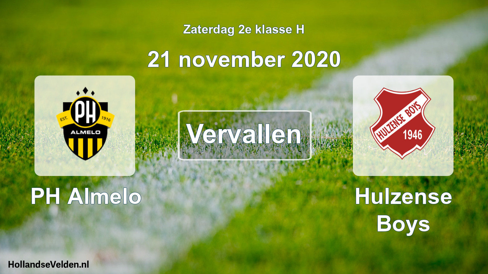 Scheduled Match: PH Almelo - Hulzense Boys (21 November 2020)
