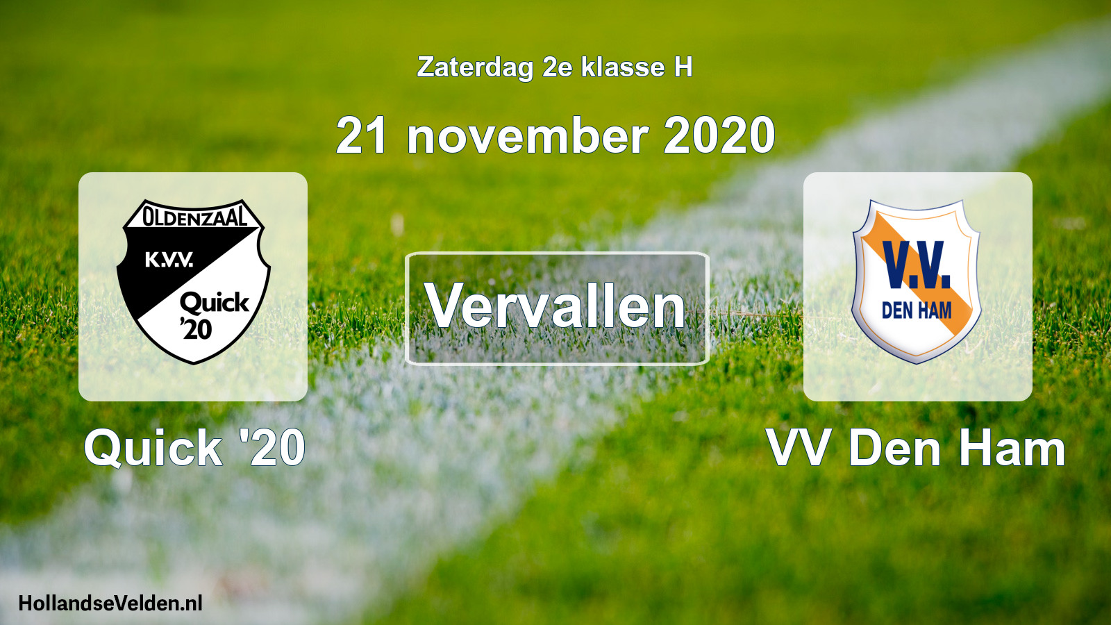 Scheduled Match: Quick '20 - VV Den Ham (21 November 2020)
