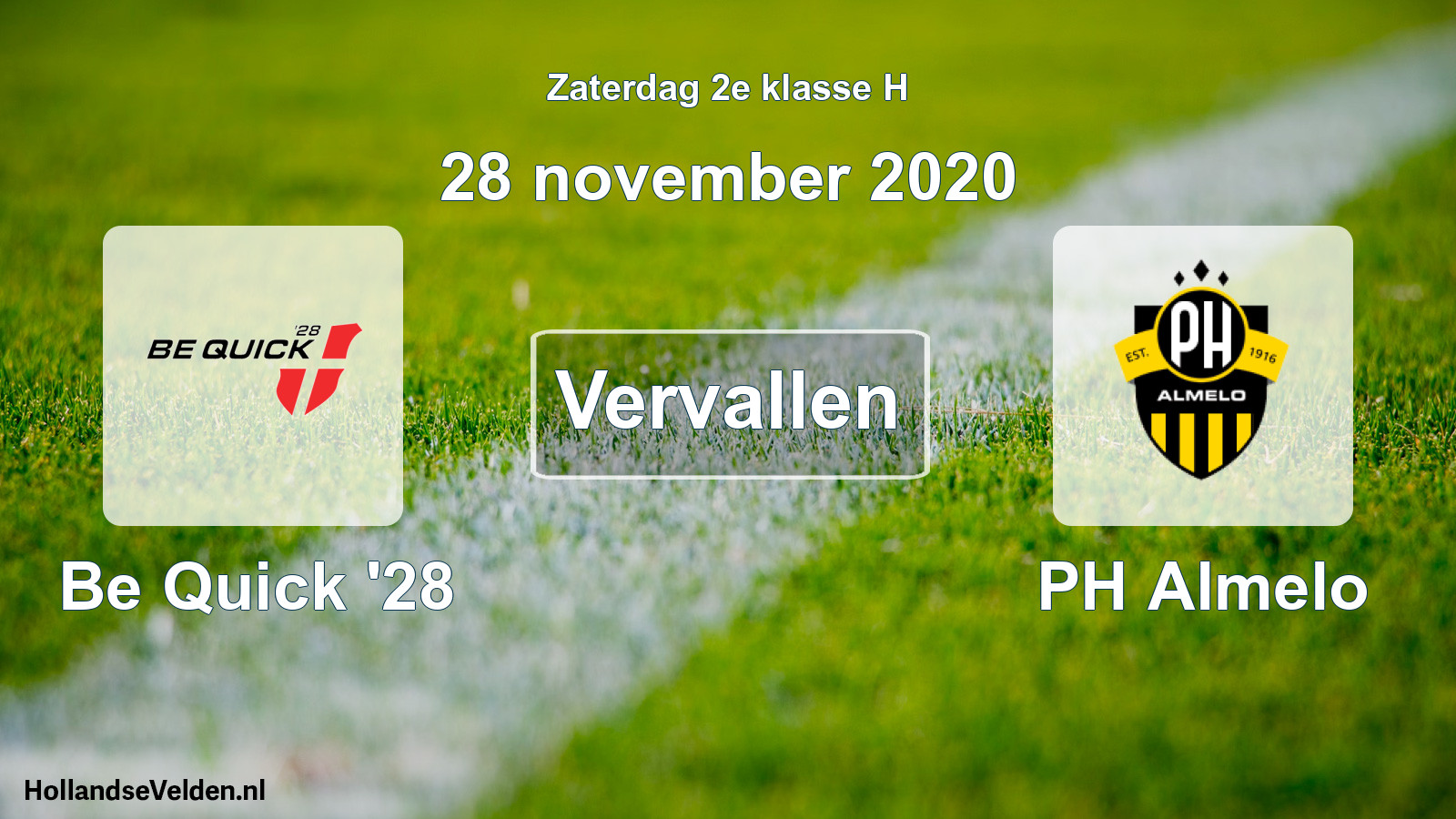 Scheduled Match: Be Quick '28 - PH Almelo (28 November 2020)