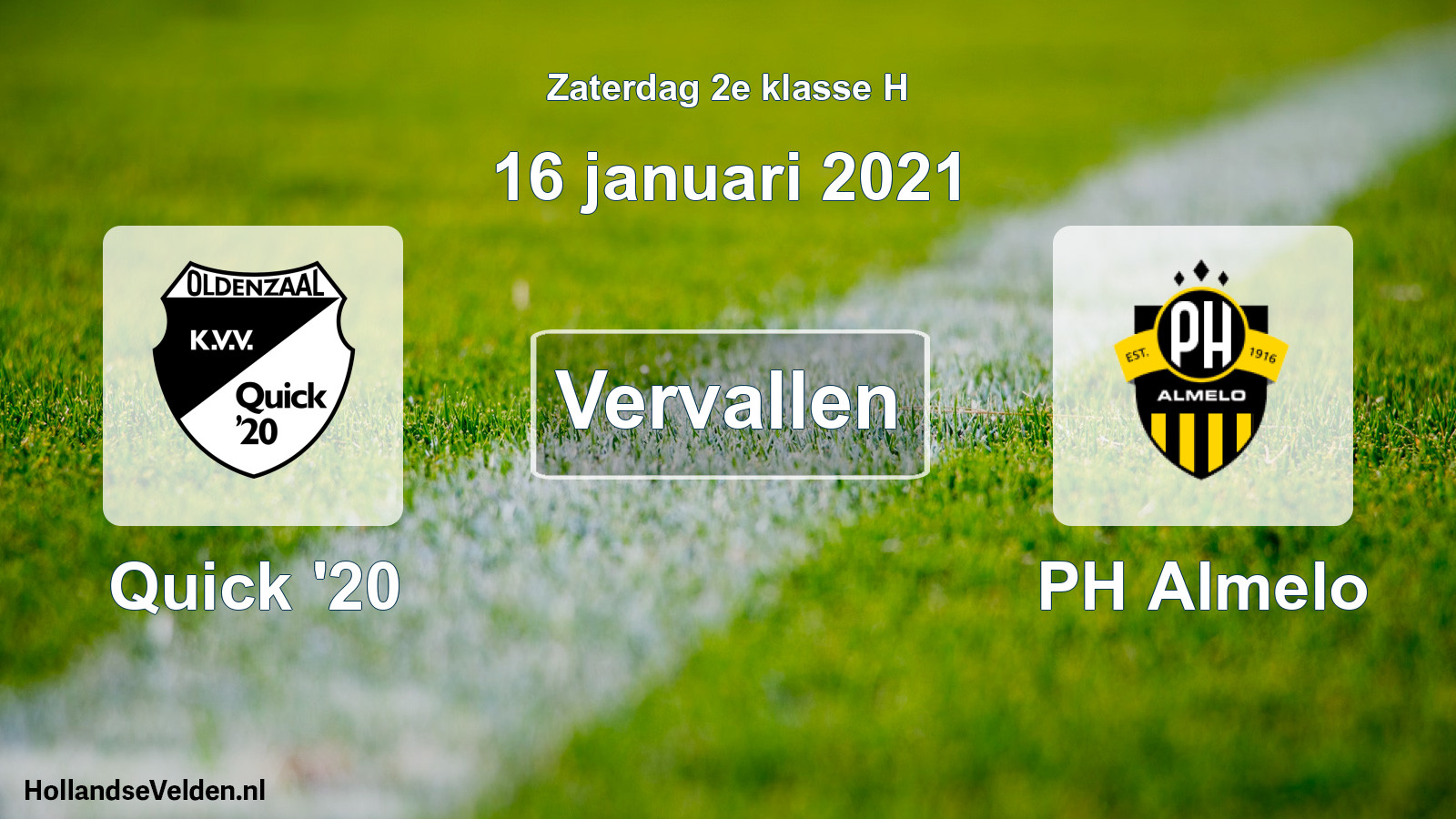 Scheduled Match: Quick '20 - PH Almelo (16 January 2021)