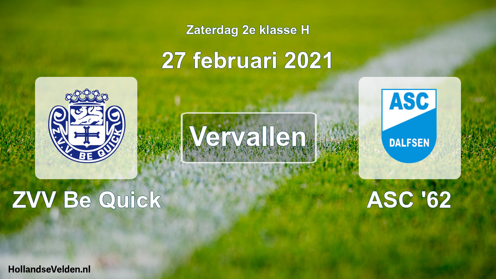 Scheduled Match: ZVV Be Quick - ASC '62 (27 February 2021)